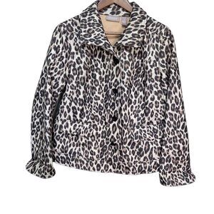 Chicos Blazer Jacket Coat Leopard Print Size 1 Medium Collared Career Classic